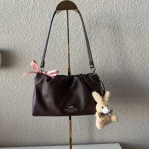 Coach Dark Brown Shoulder Bag with Pink Ribbon